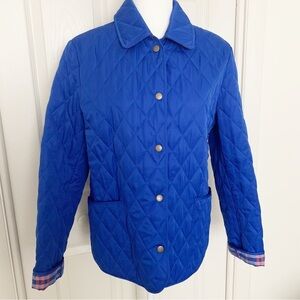 Vintage Women’s Quilted Ice Skating Jacket Blue Button Up with Flannel Lining